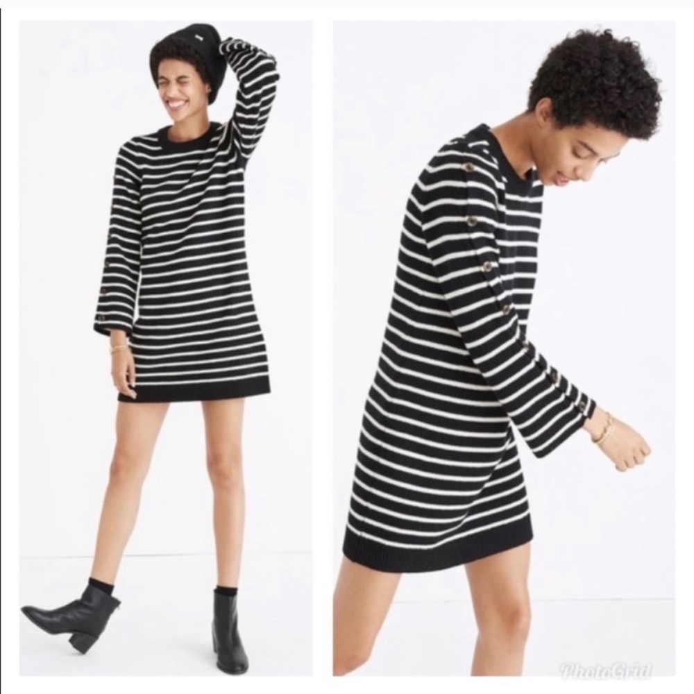 Madewell Striped Sweater Pullover Dress Buttons L